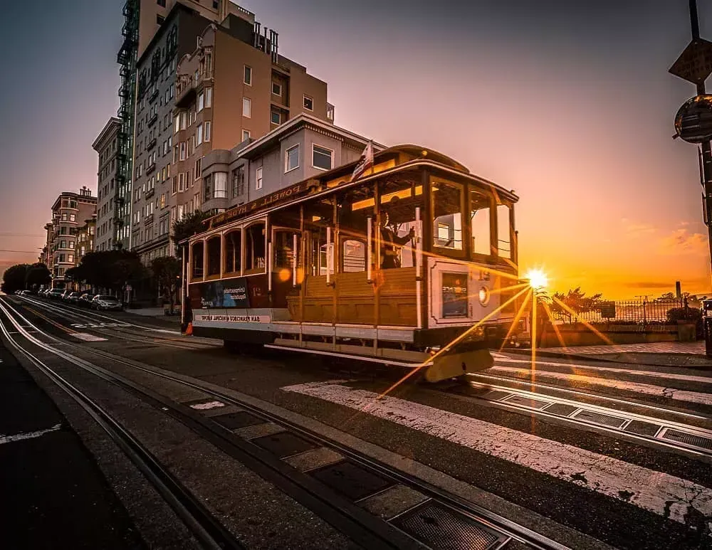 Powell-Hyde Cable Car at Sunset