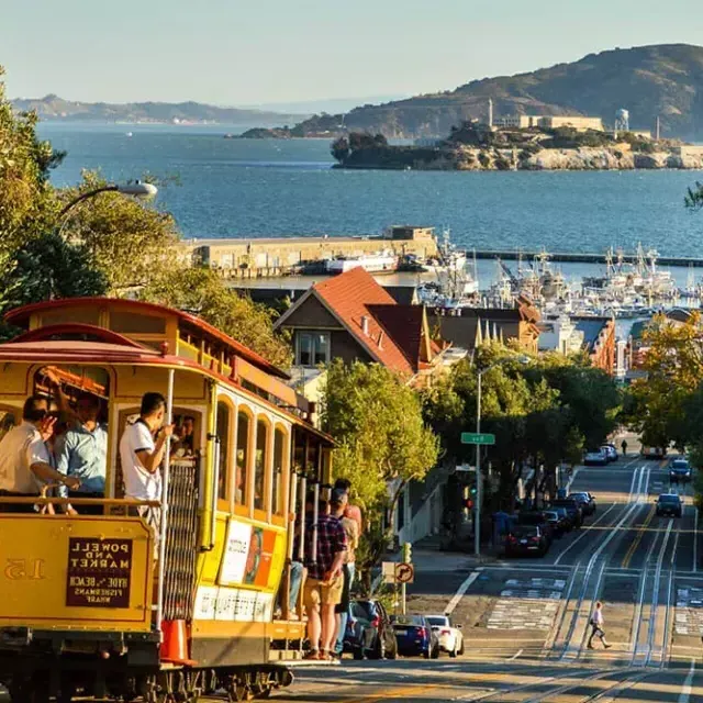 Cable cars in downtown San Francisco